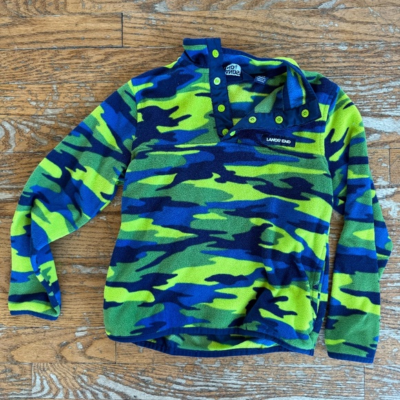 Land End Boys' Camoflage Fleece quarter Snap Fleece jacket size 6/7 - Picture 1 of 2